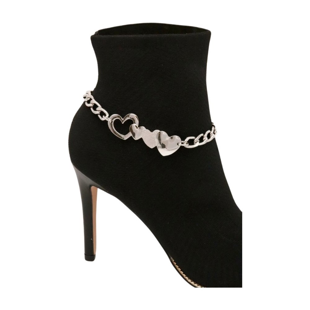 Women silver metal boot chain bracelet love heart shoe charm anklet friendship a